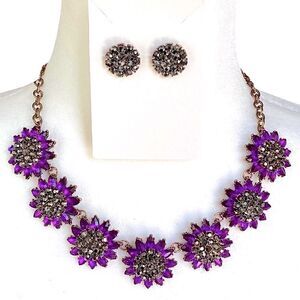 Floral Rhinestone Statement Necklace Matching Earrings